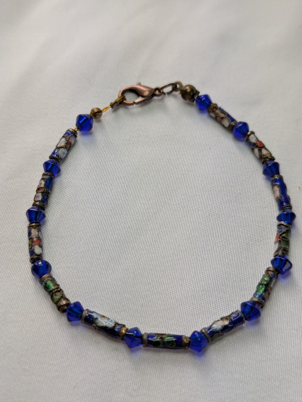 Handcrafted Blue Seed Bead and Cloisonné Bracelet
